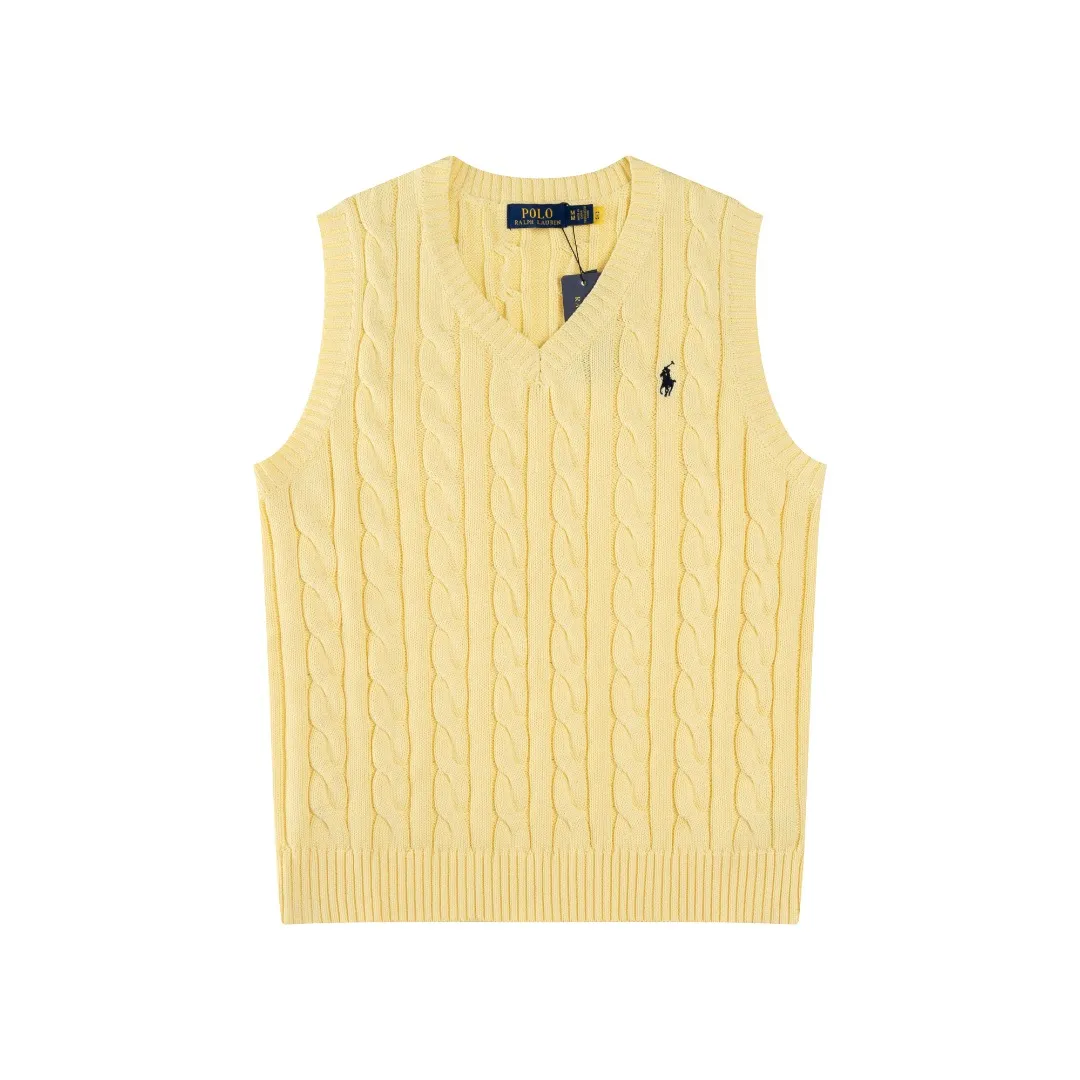 P176 #R82 Ralph Lauren Small Label Cable V Neck Vest Sleeveless Twist Sweater Women's Top Size: XS S M L Color: White Yellow Light Blue Pink Khaki Gray Navy Black Classic Cotton Yarn 100% White Cotton High Quality Classic Style Has Always Been Popular! The workmanship details are very good! Wearing a vest with a shirt is always the standard, with classic brand embroidery on the chest! All major stars have the same style! Best for couples. High quality goods! Xinjiang cotton micro-elastic and smooth fabric has excellent quality. Pure cotton is soft and skin-friendly. Length: 60/61/63/65 Bust: 44/46/49/52 Shoulder width: 36/37.5/39/41